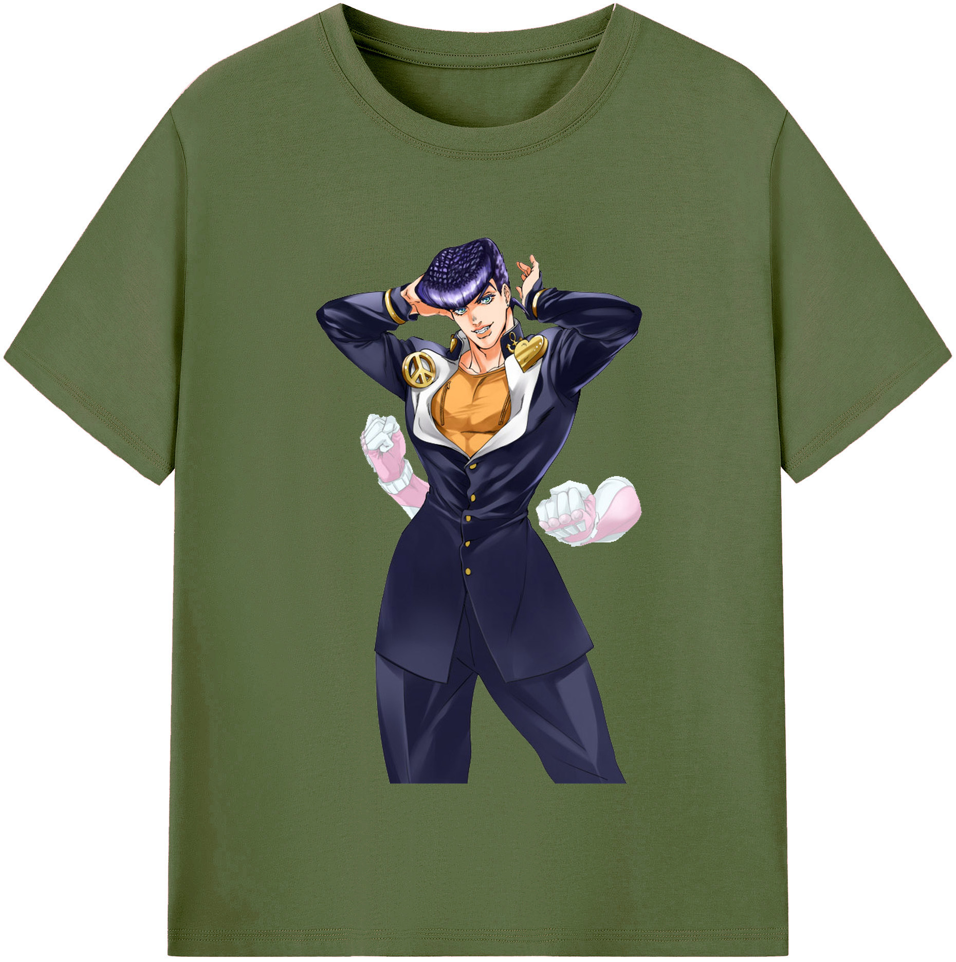 （画像用） ジョジョの奇妙な冒険 ひがしかた じょうすけ JoJo's Bizarre Adventure Higashikata Josuke 綿100％半袖Tシャツ（フロントプリント）